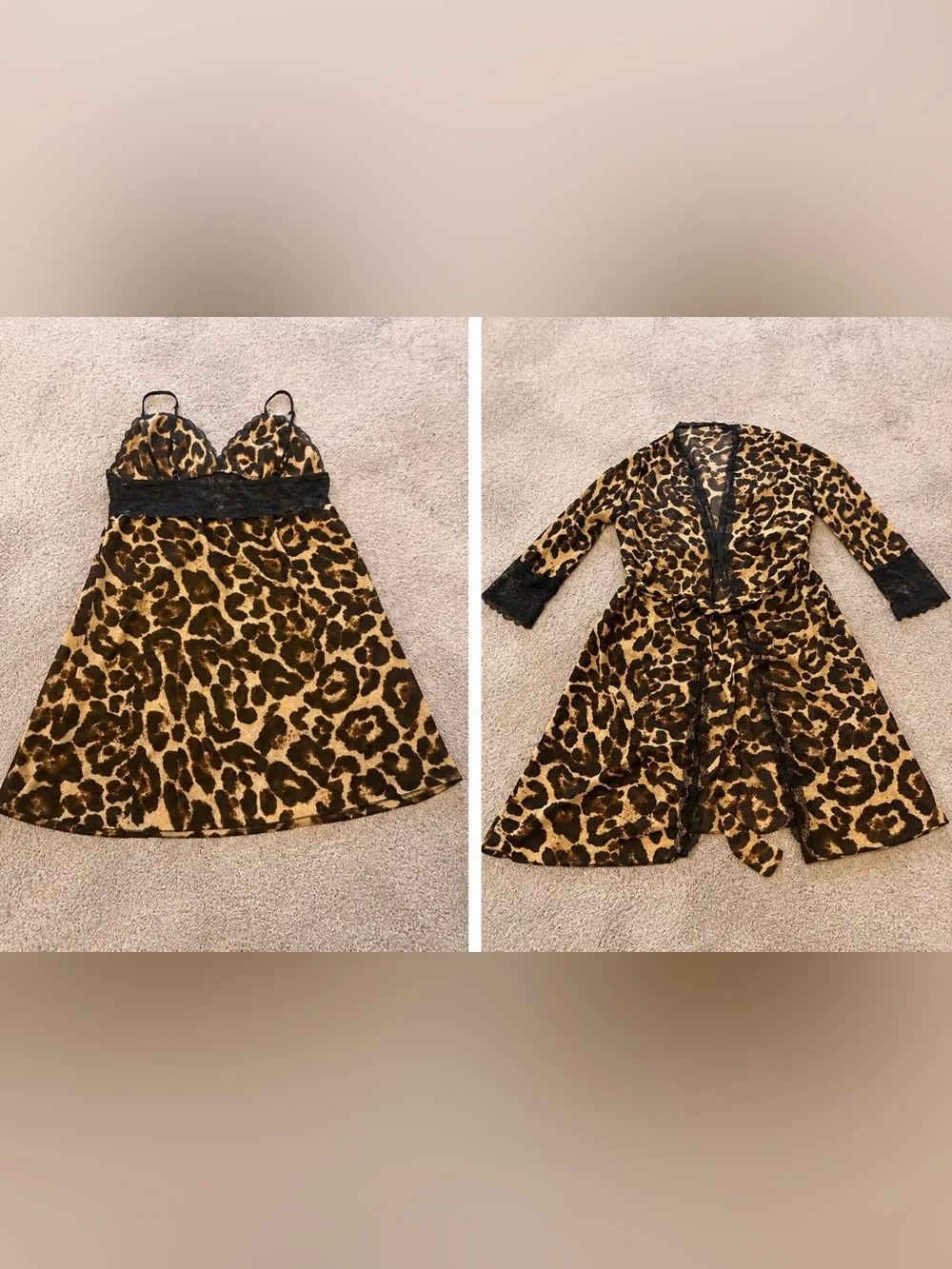 Leopard Lace-Trim Chemise and Robe Set - Women Intimates & Sleepwear